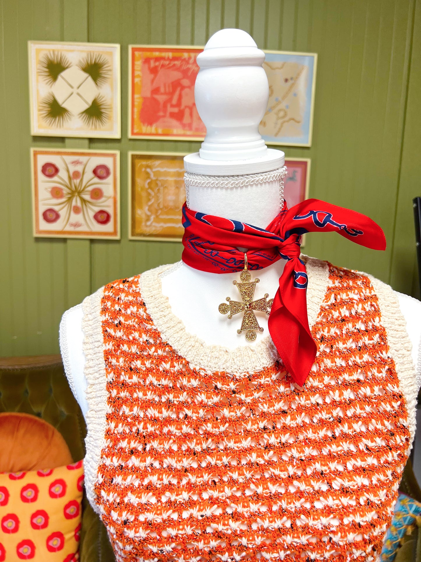 Red & Blue Horsebit Silk Scarf