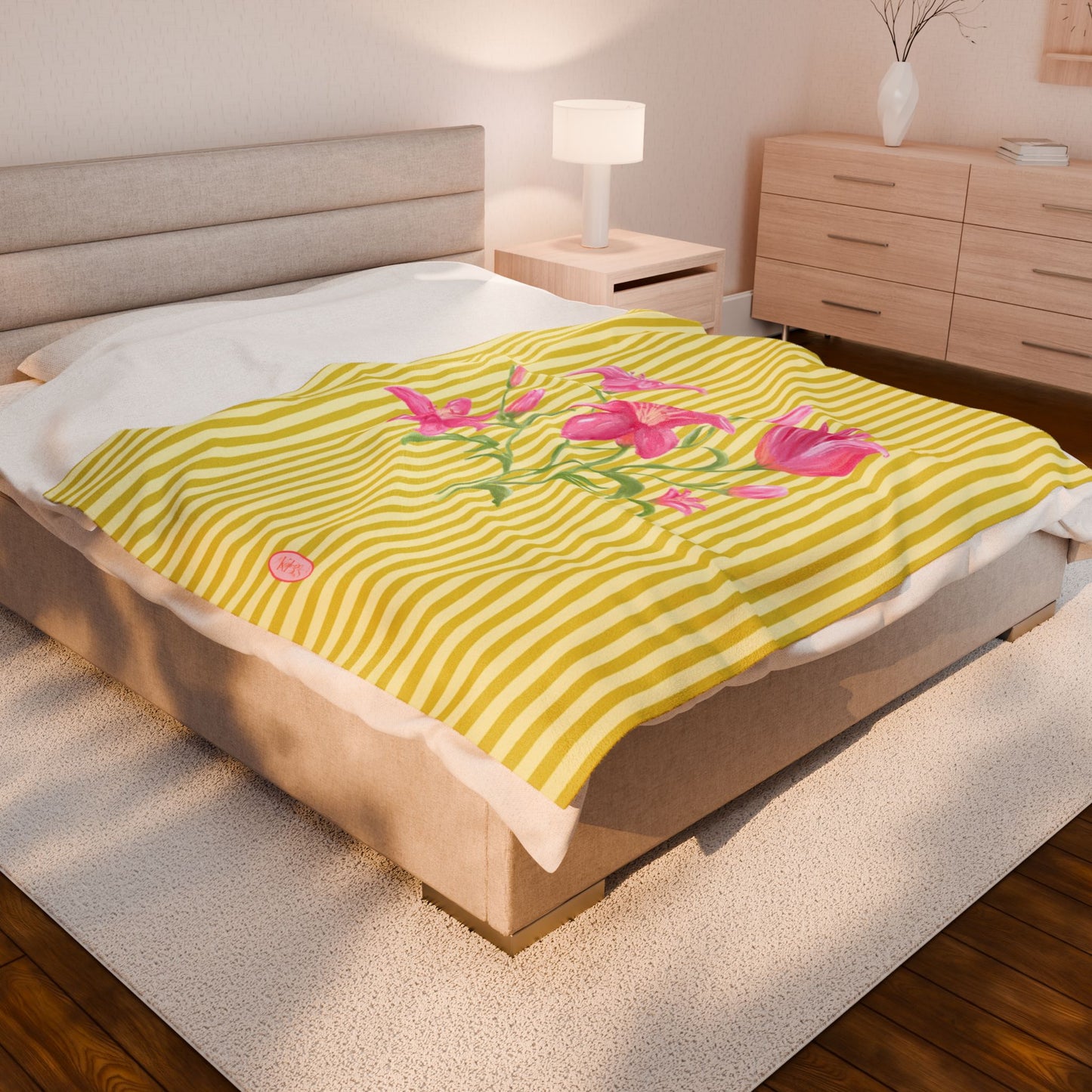 Lily Bloom Velveteen Blanket - Yellow