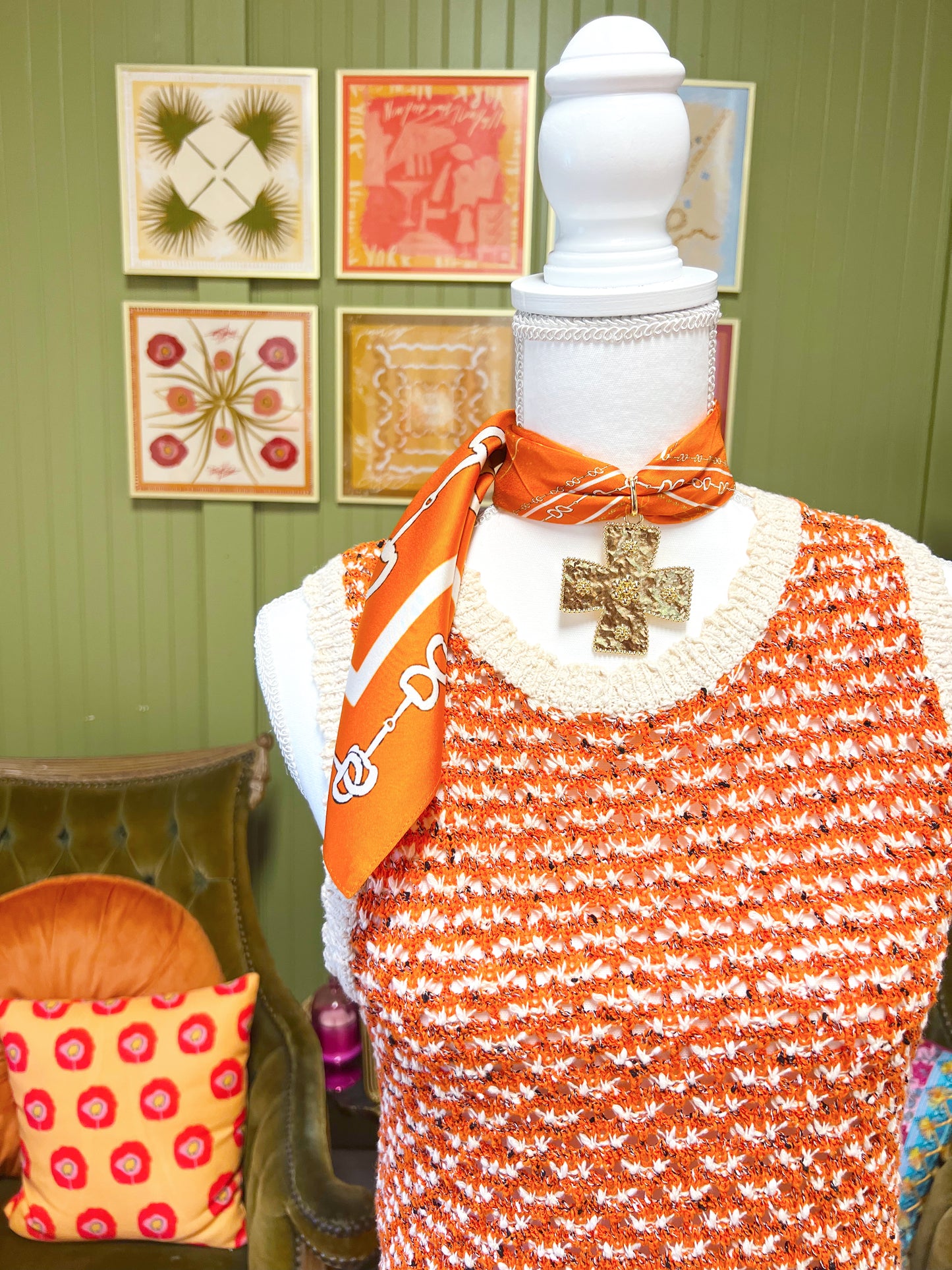 Orange & White Silk Scarf