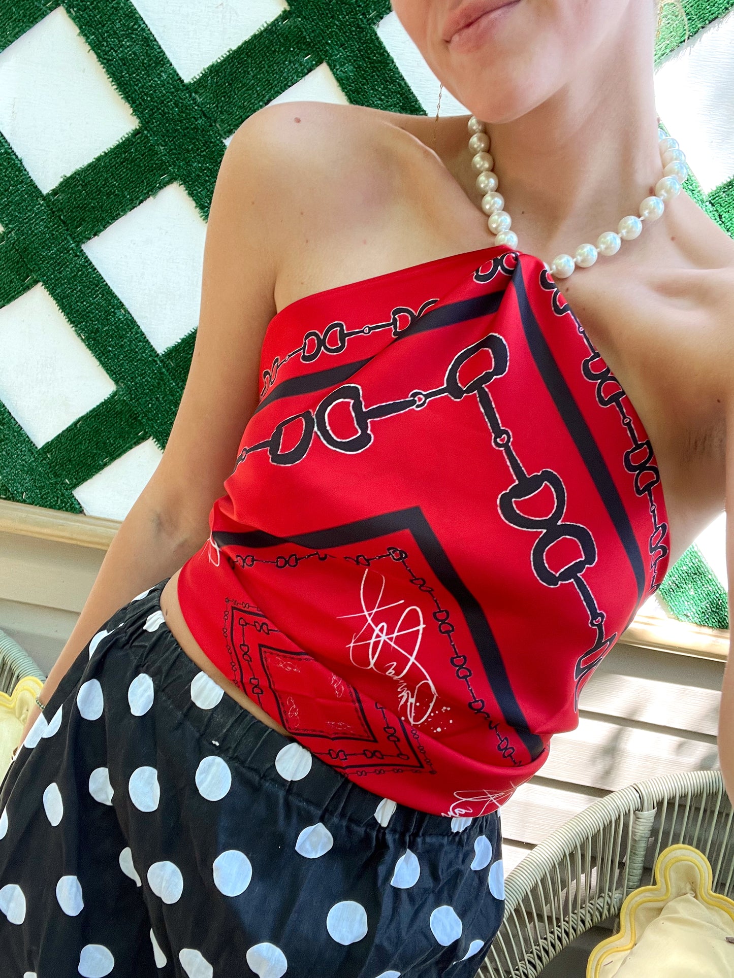 Red & Black Horsebit Silk Scarf
