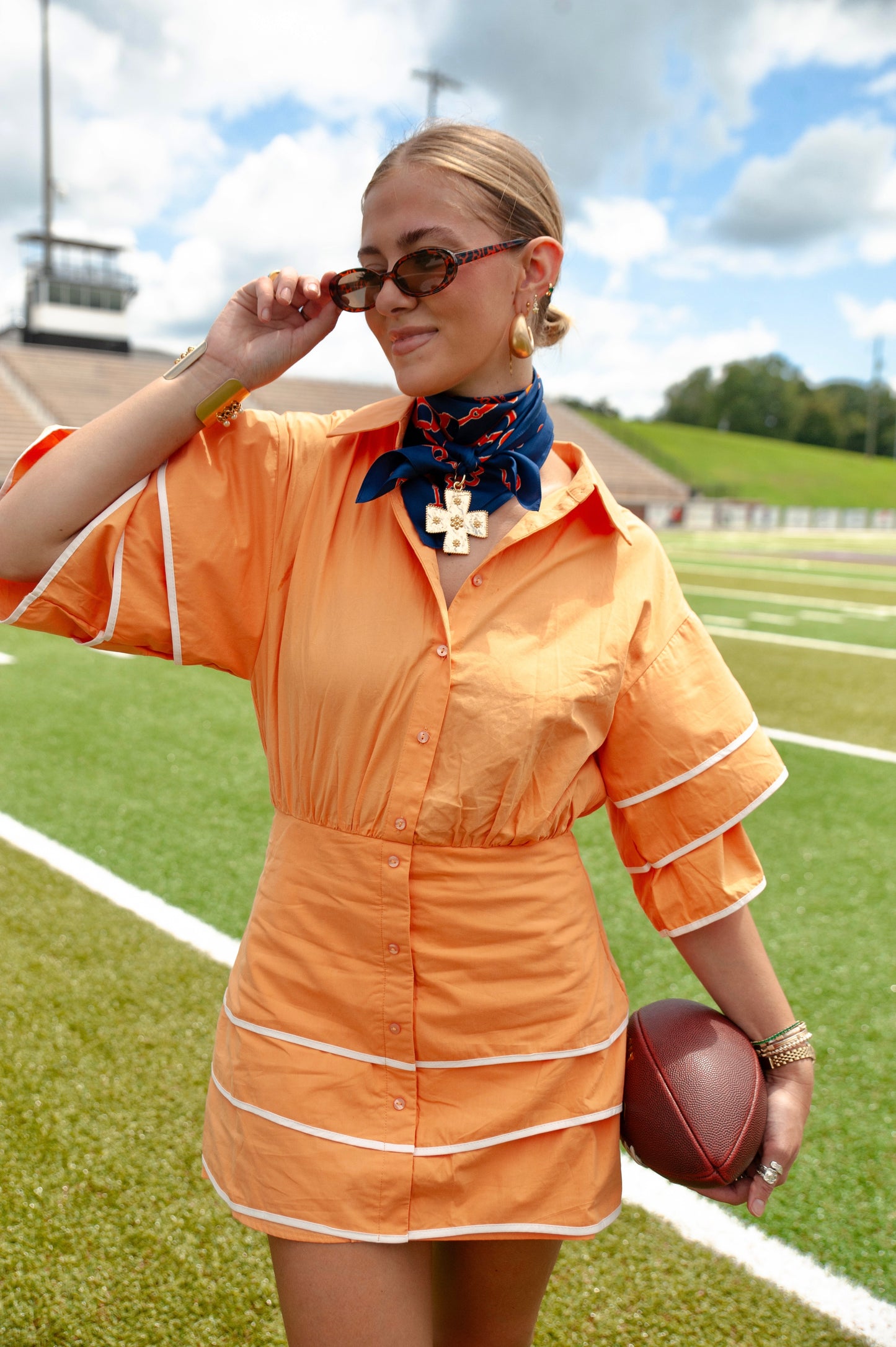 Orange & Navy Horsebit Silk Scarf