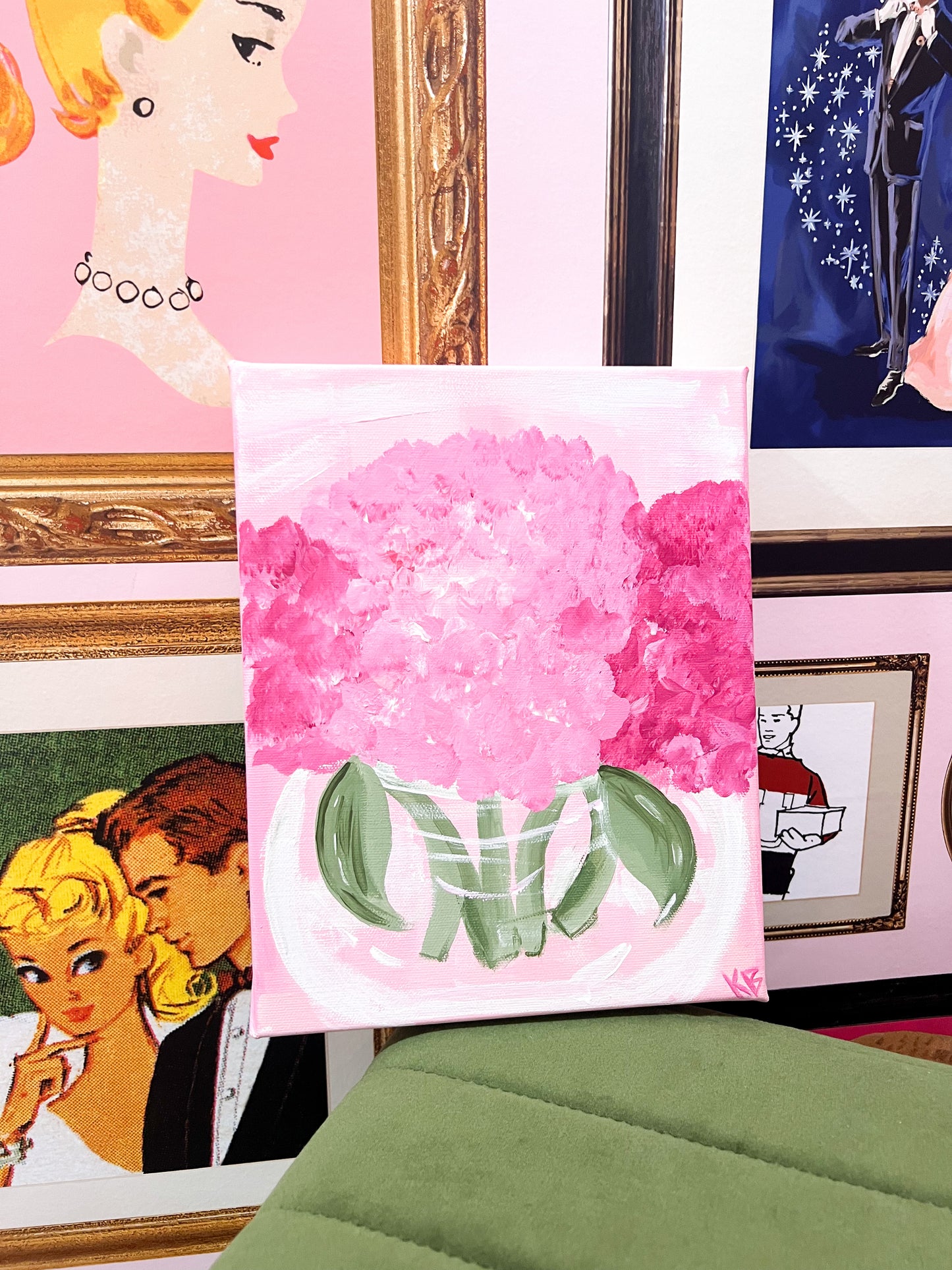 Potted Pink Hydrangeas Original Piece - 8x10