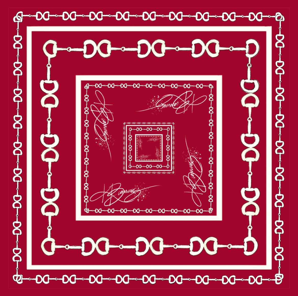Maroon & White Horsebit Silk Scarf