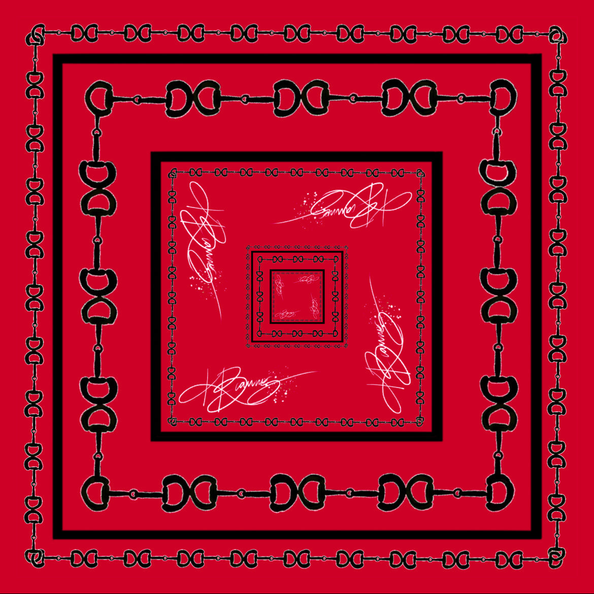 Red & Black Horsebit Silk Scarf