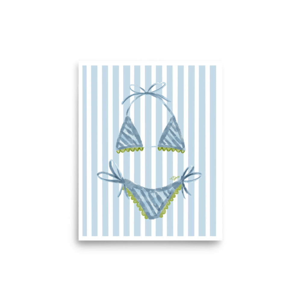 Blue Striped Bikini Print
