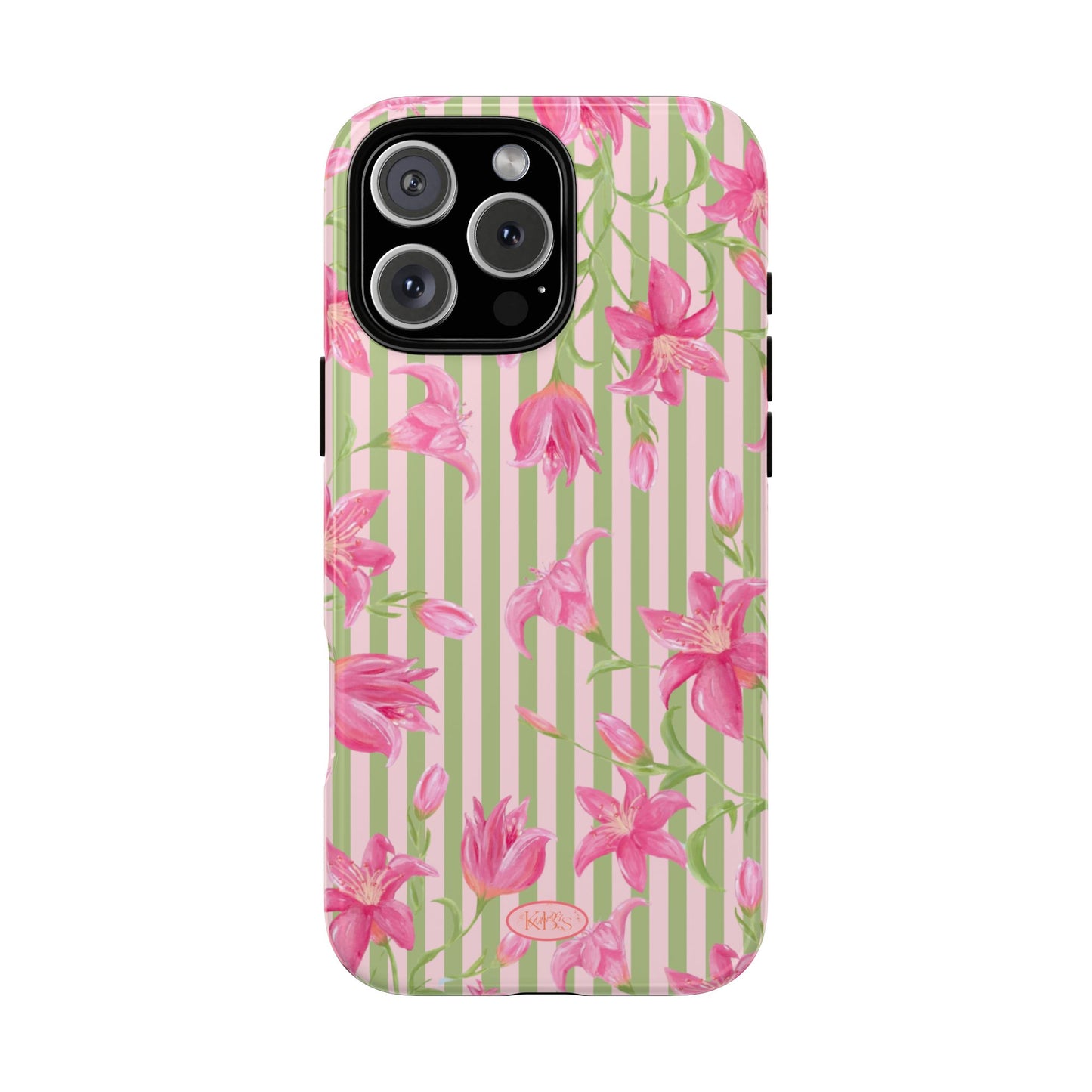Floral Stripe Tough Phone Case — Pink Lily Pattern