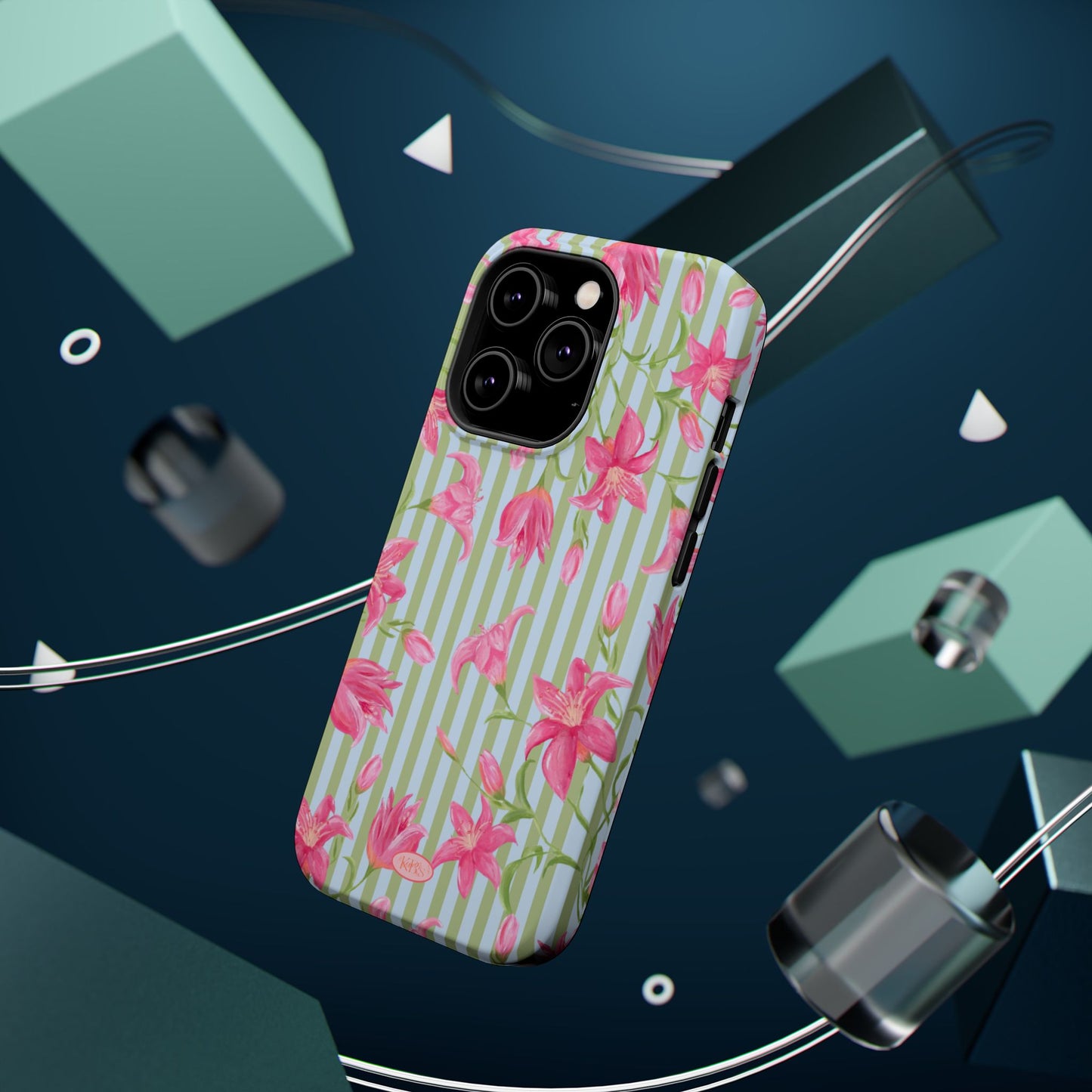 Azalea Stripe Mag Safe Case for iPhone - Blue & Green