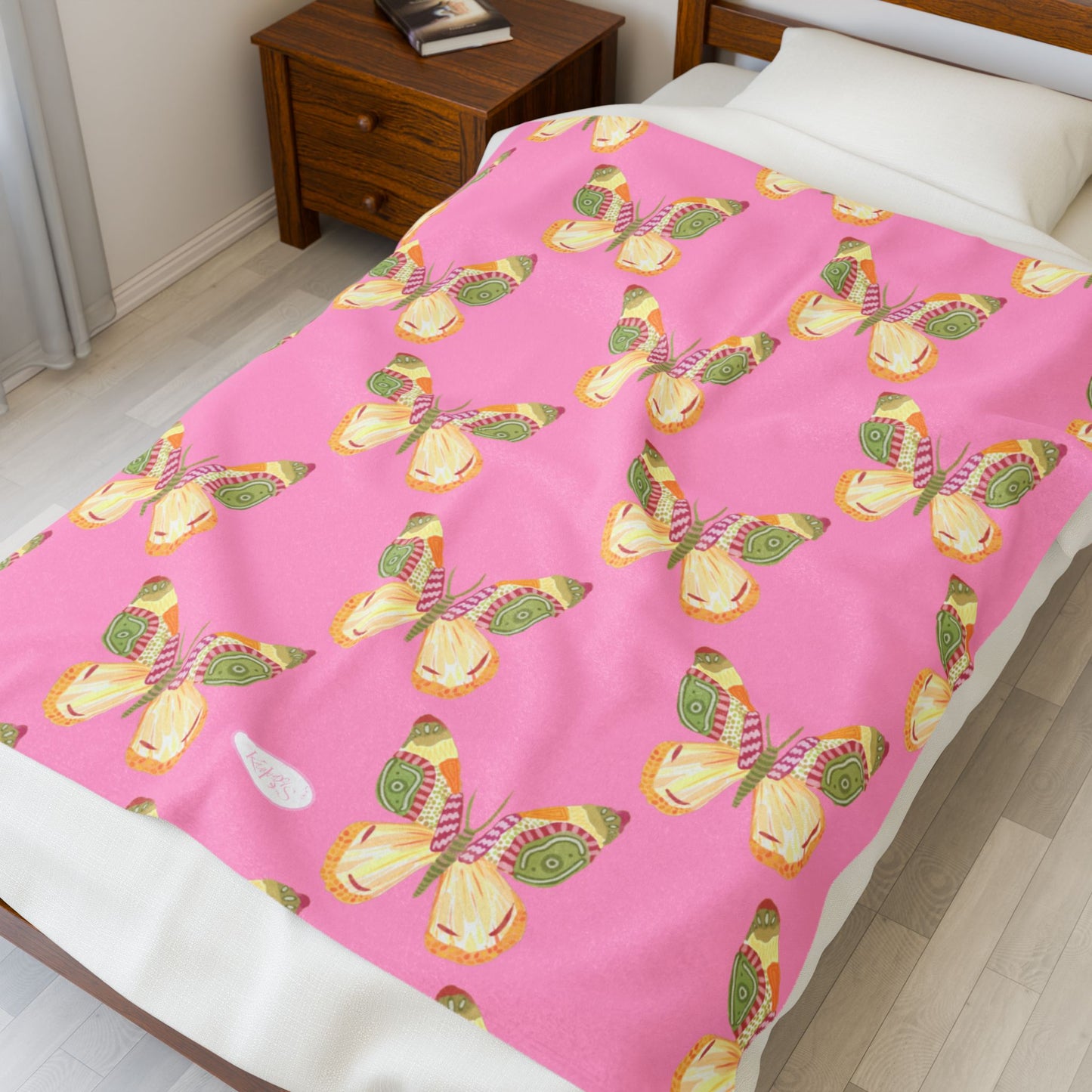 Flutter Pattern Velveteen Blanket - Pink