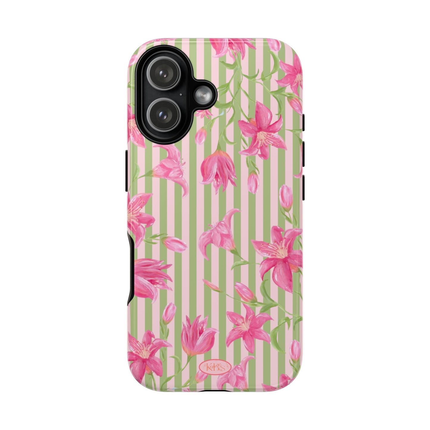 Floral Stripe Tough Phone Case — Pink Lily Pattern
