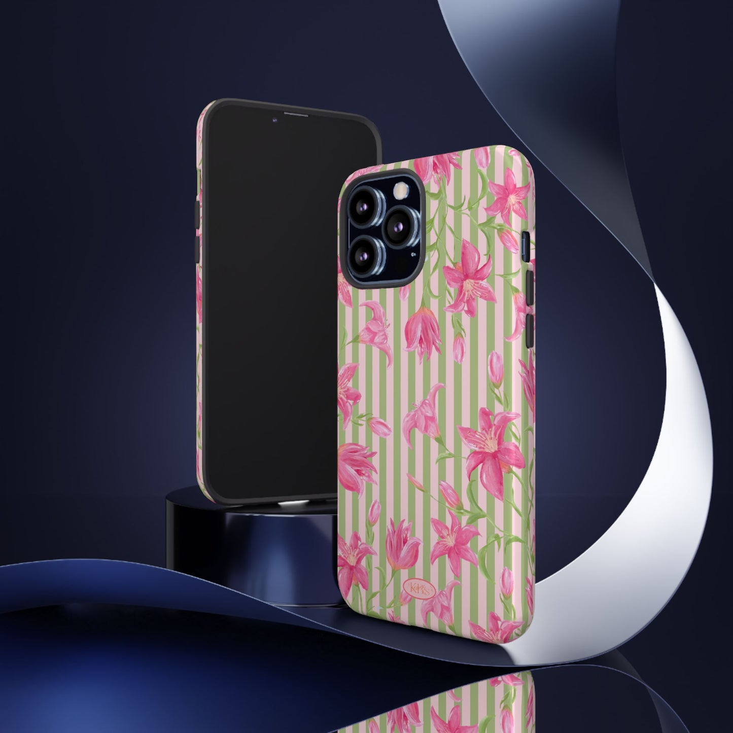 Floral Stripe Tough Phone Case — Pink Lily Pattern