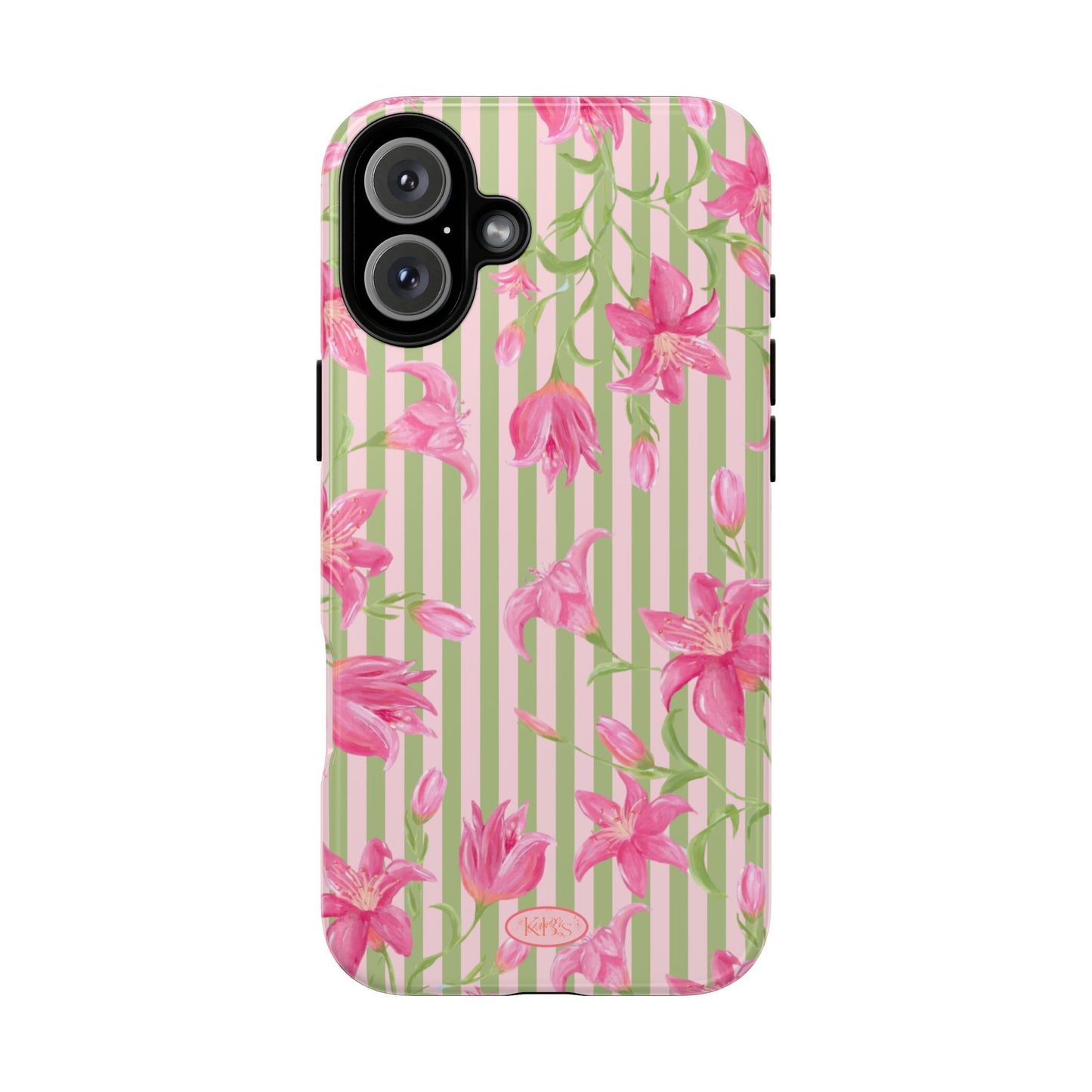 Floral Stripe Tough Phone Case — Pink Lily Pattern