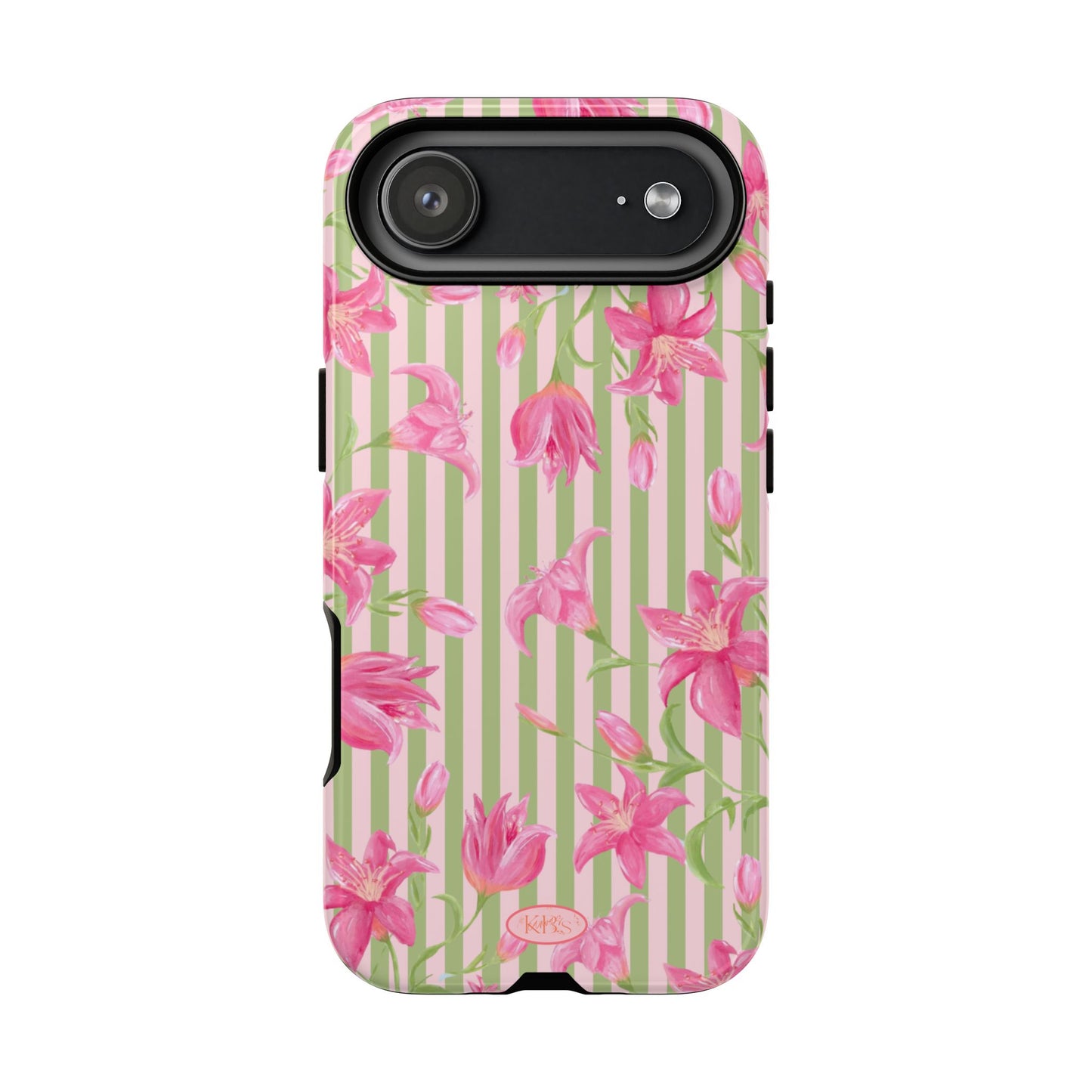 Floral Stripe Tough Phone Case — Pink Lily Pattern