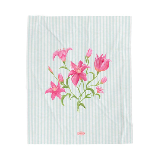 Lily Bloom Velveteen Blanket - Blue