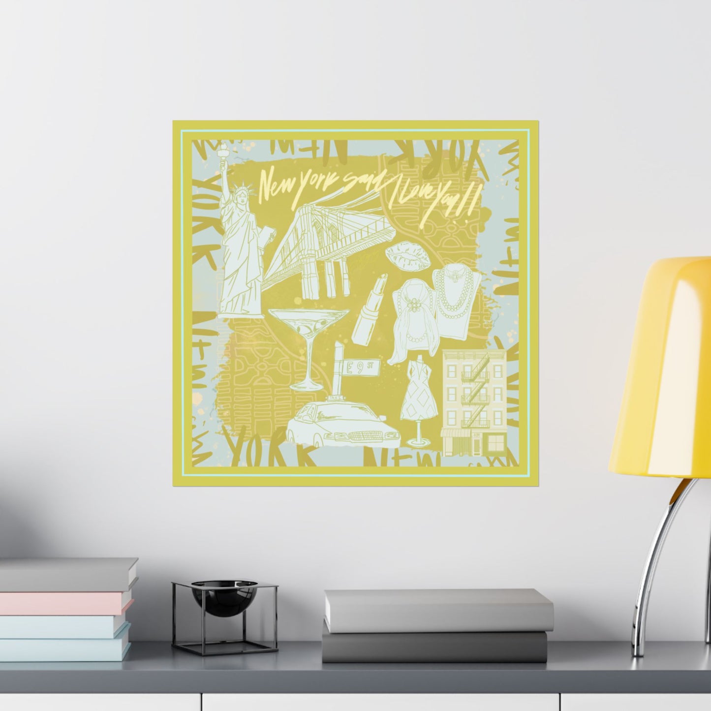 NY Said I Love You Scarf - Green Photo Print