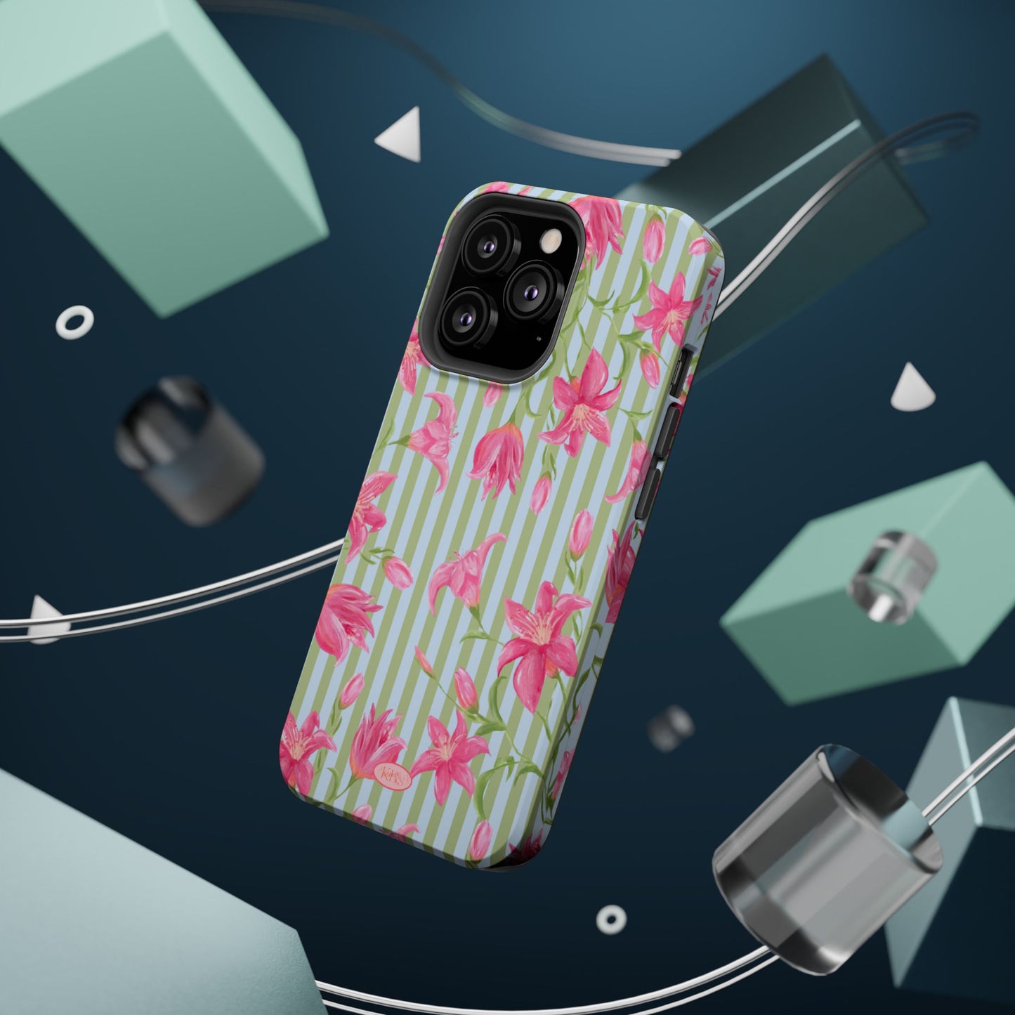 Azalea Stripe Mag Safe Case for iPhone - Blue & Green