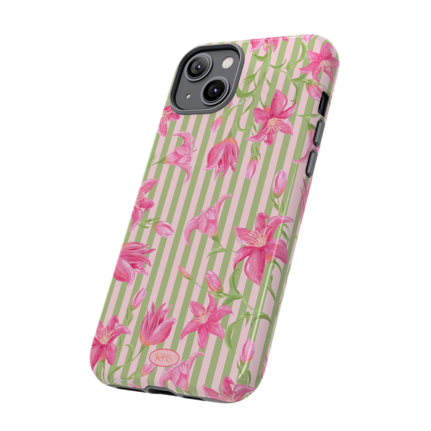 Floral Stripe Tough Phone Case — Pink Lily Pattern
