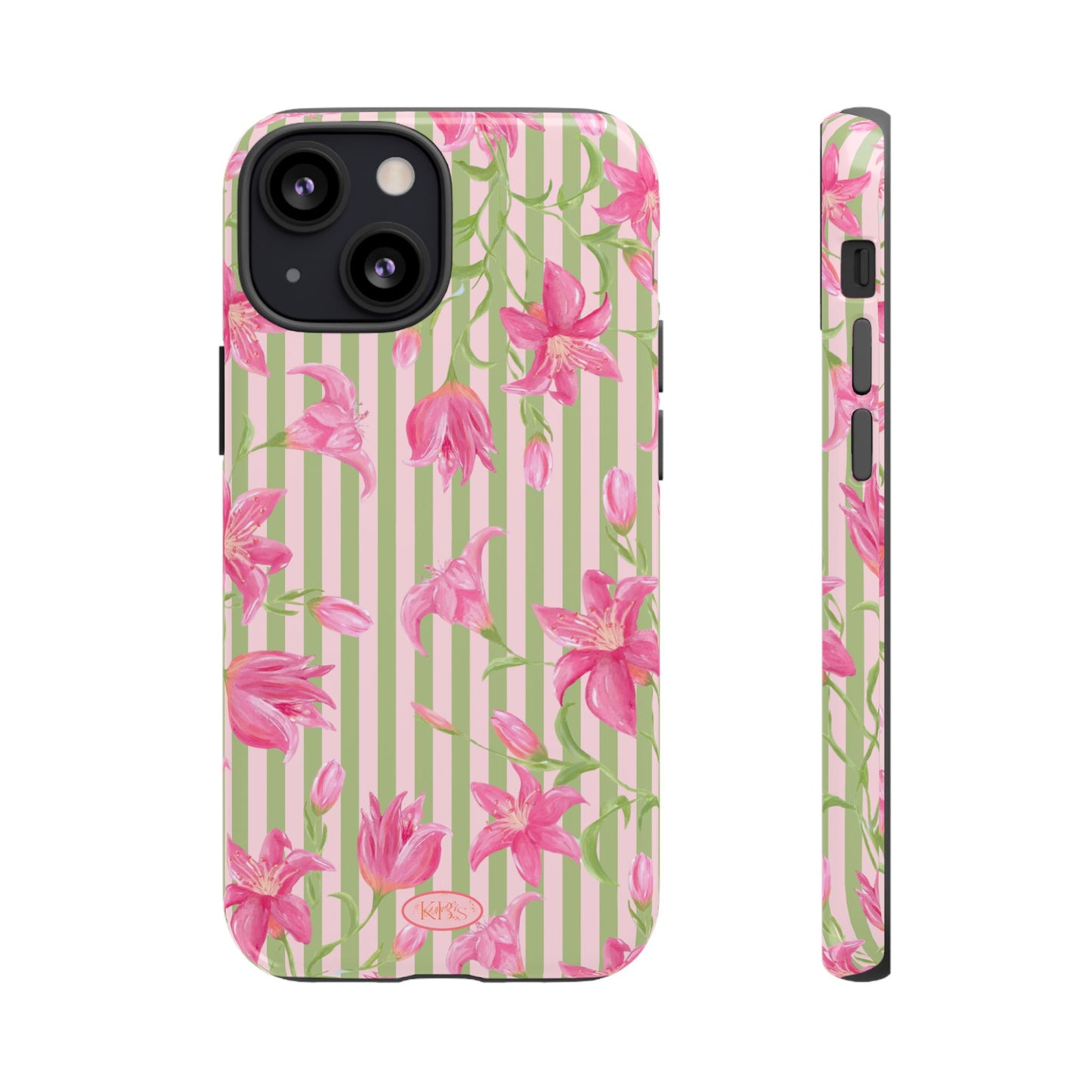 Floral Stripe Tough Phone Case — Pink Lily Pattern