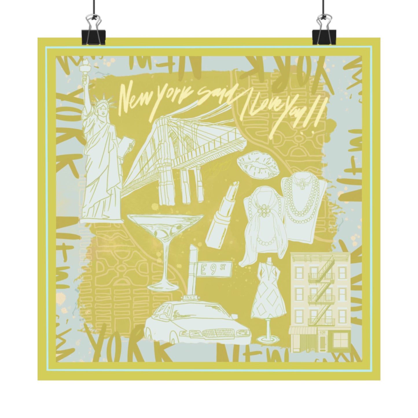 NY Said I Love You Scarf - Green Photo Print