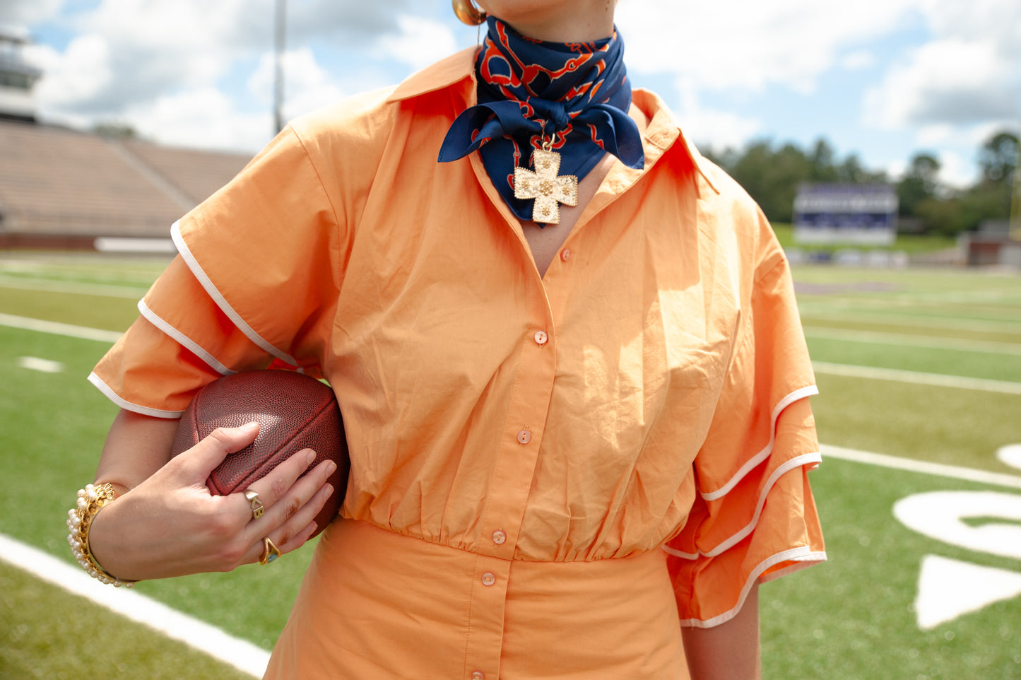 Orange & Navy Horsebit Silk Scarf