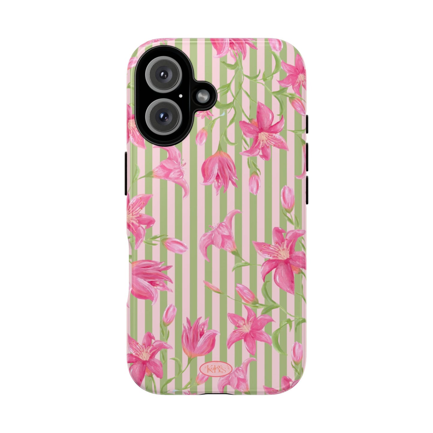 Floral Stripe Tough Phone Case — Pink Lily Pattern