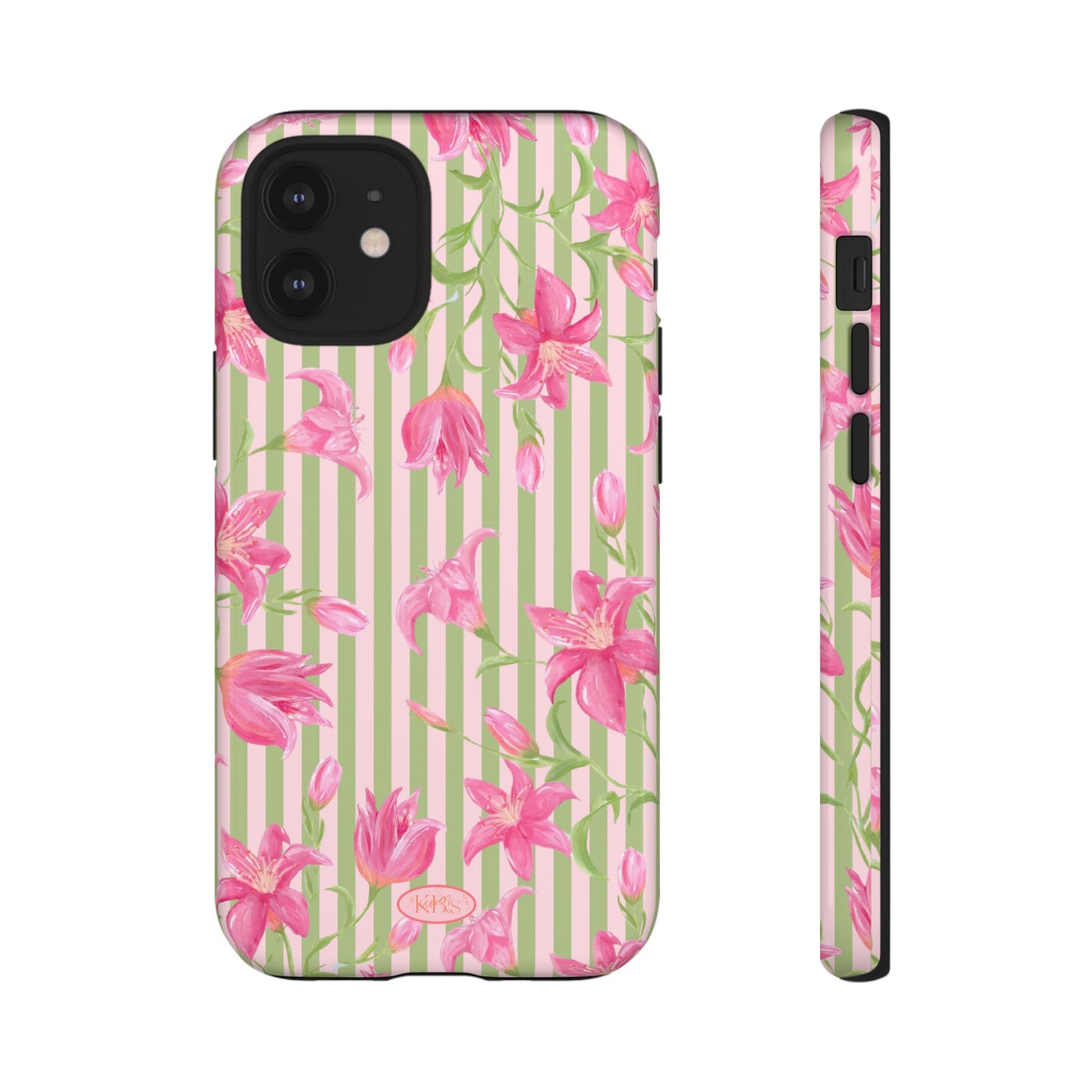 Floral Stripe Tough Phone Case — Pink Lily Pattern