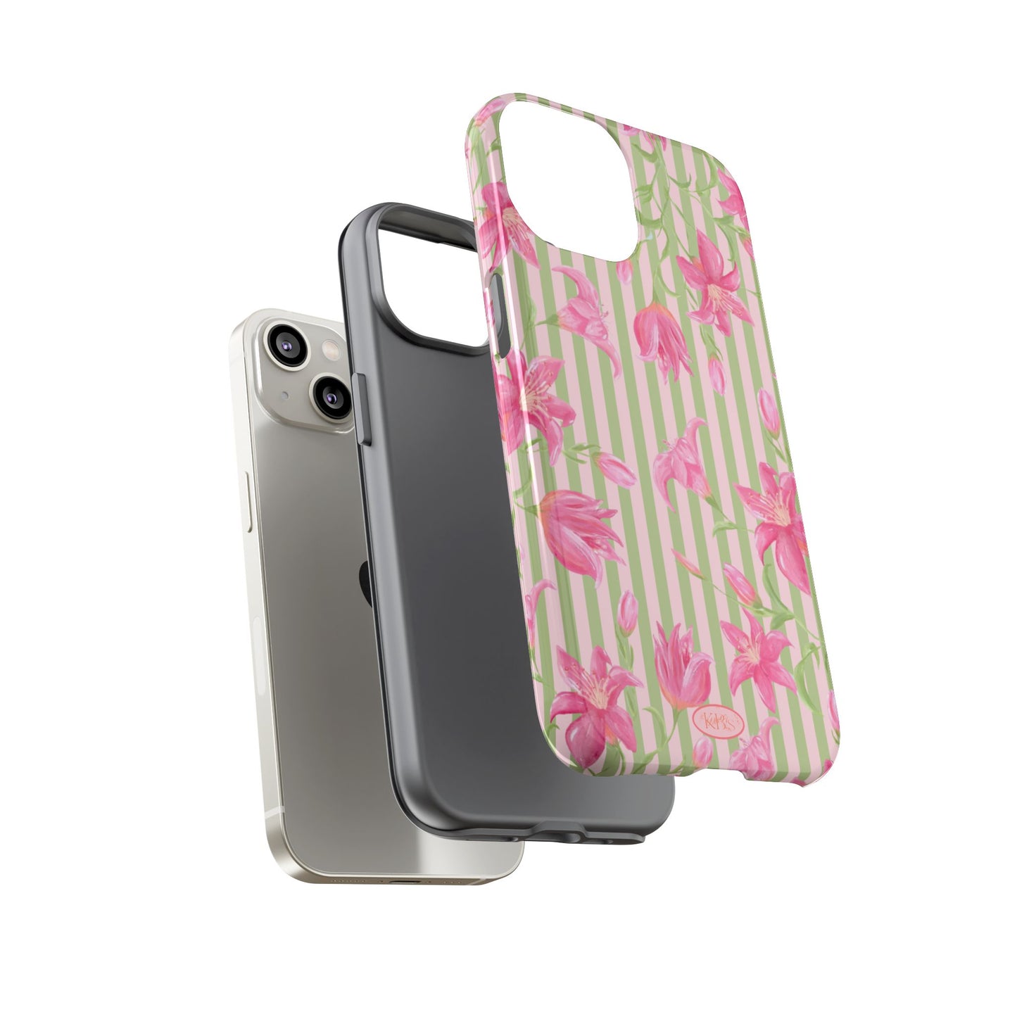 Floral Stripe Tough Phone Case — Pink Lily Pattern