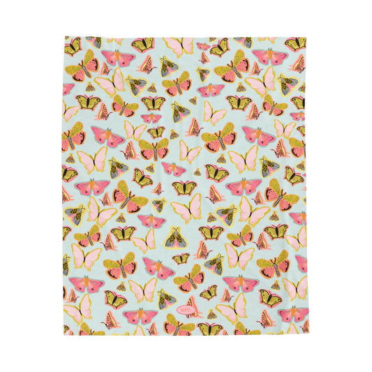 Butterfly Muse Velveteen Blanket - Blue
