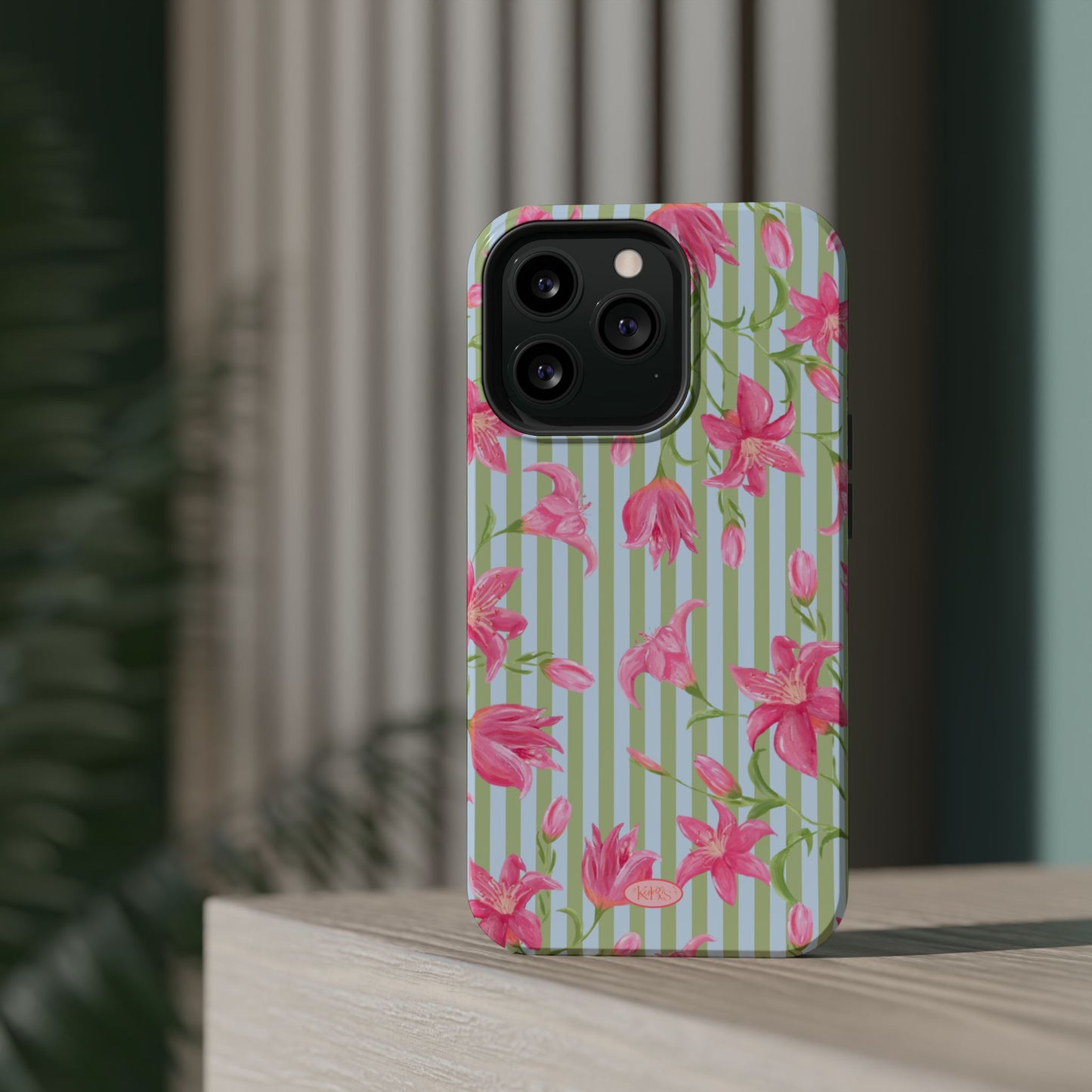 Azalea Stripe Mag Safe Case for iPhone - Blue & Green