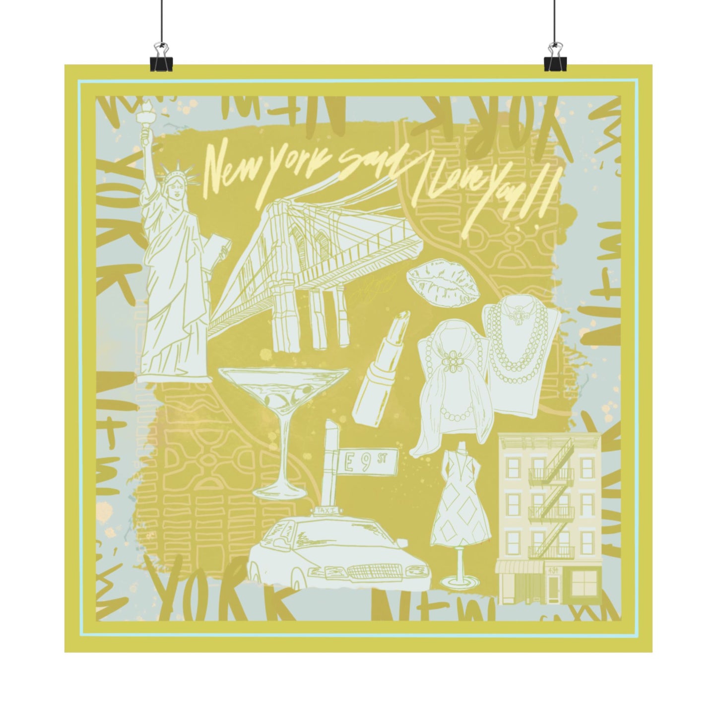 NY Said I Love You Scarf - Green Photo Print