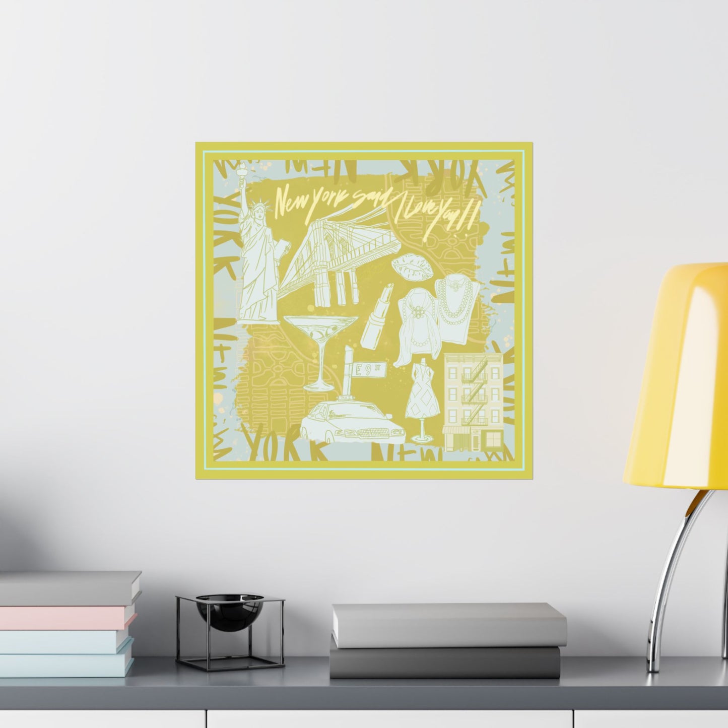 NY Said I Love You Scarf - Green Photo Print