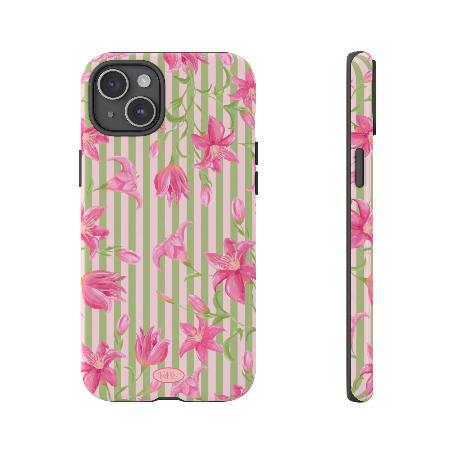 Floral Stripe Tough Phone Case — Pink Lily Pattern
