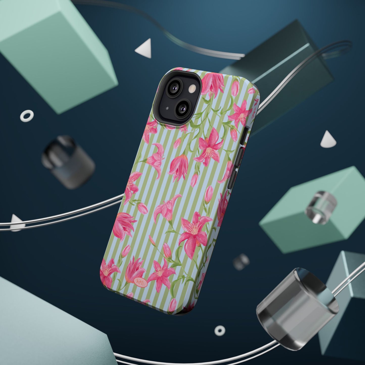 Azalea Stripe Mag Safe Case for iPhone - Blue & Green
