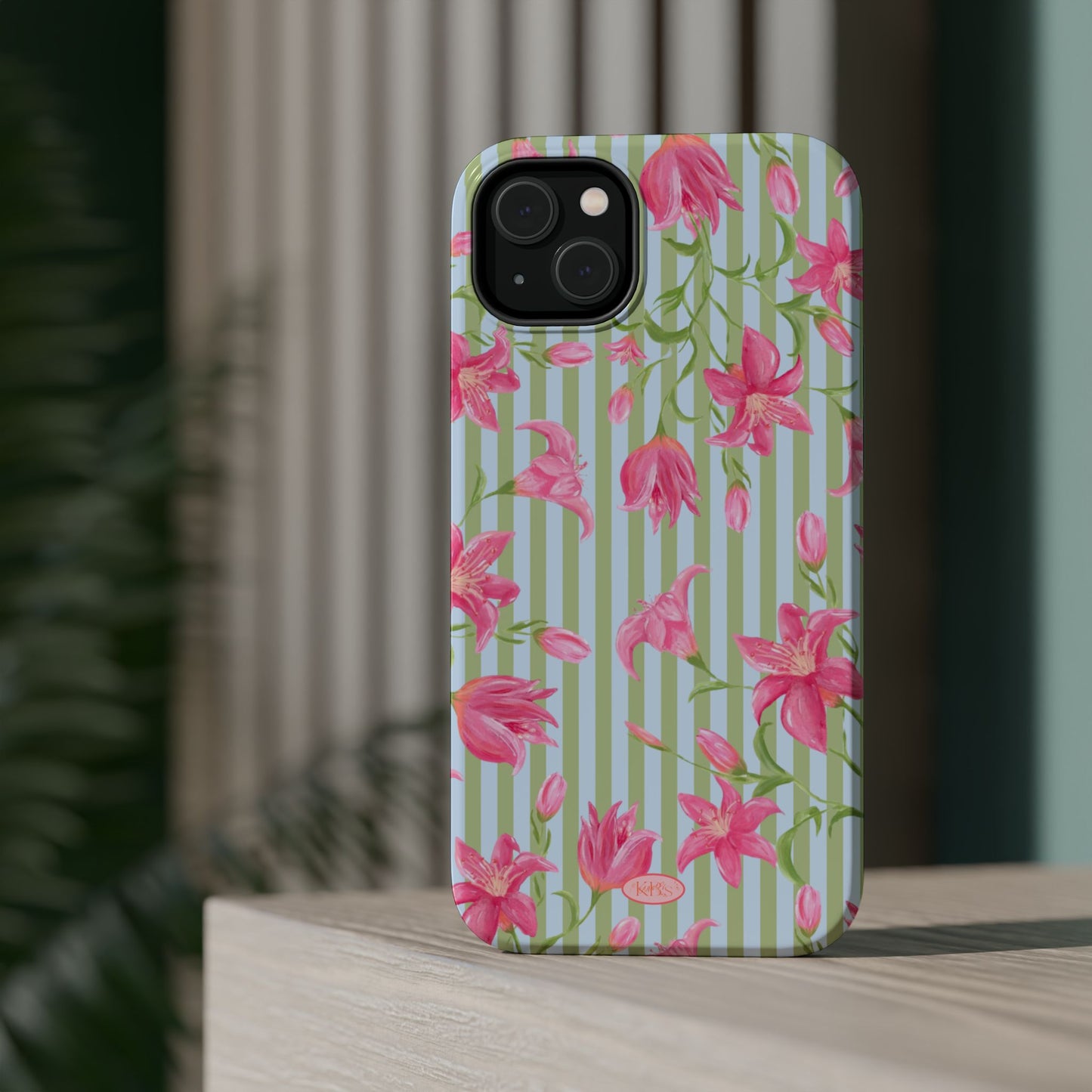 Azalea Stripe Mag Safe Case for iPhone - Blue & Green