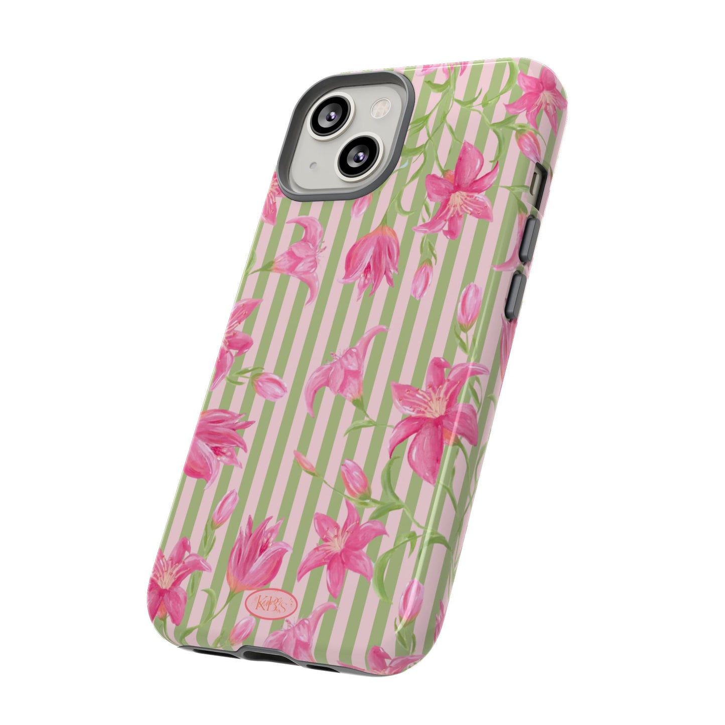 Floral Stripe Tough Phone Case — Pink Lily Pattern