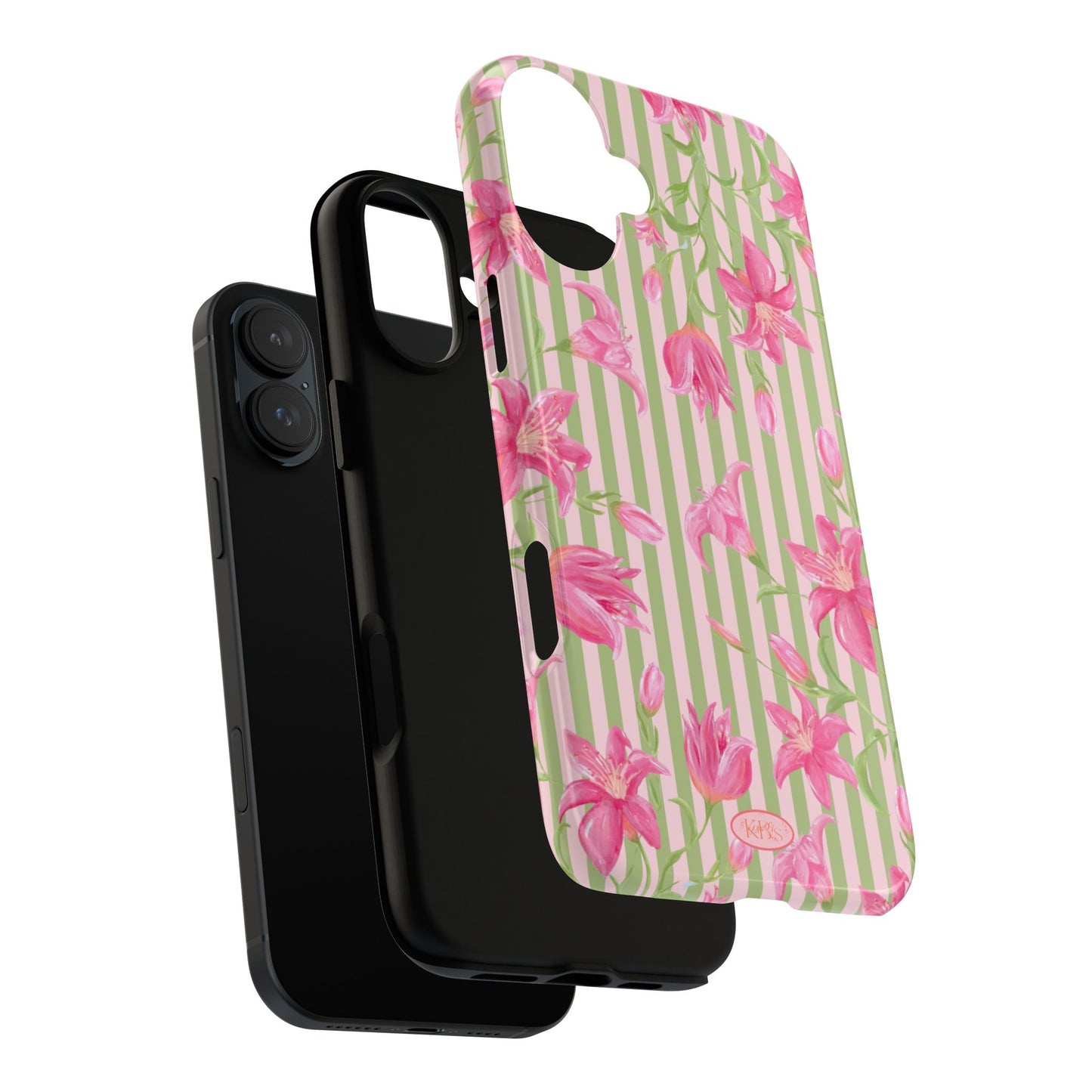Floral Stripe Tough Phone Case — Pink Lily Pattern