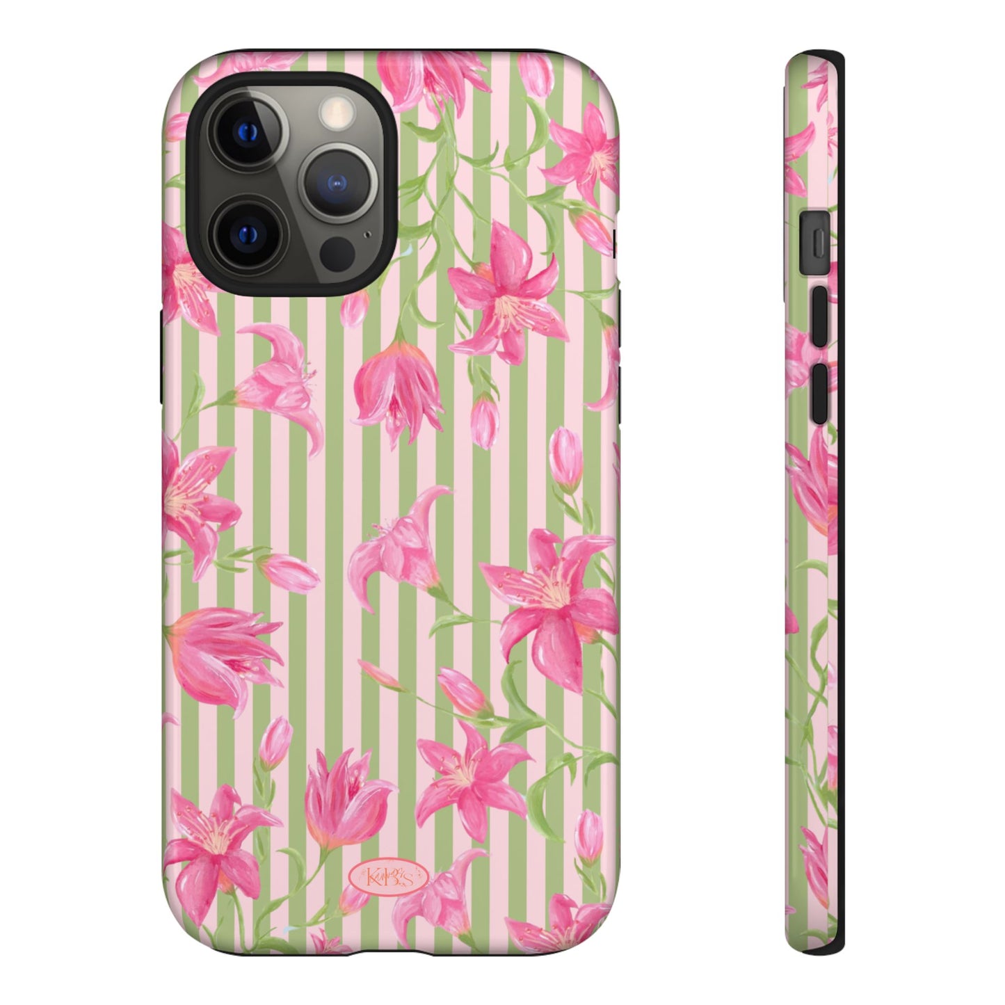 Floral Stripe Tough Phone Case — Pink Lily Pattern