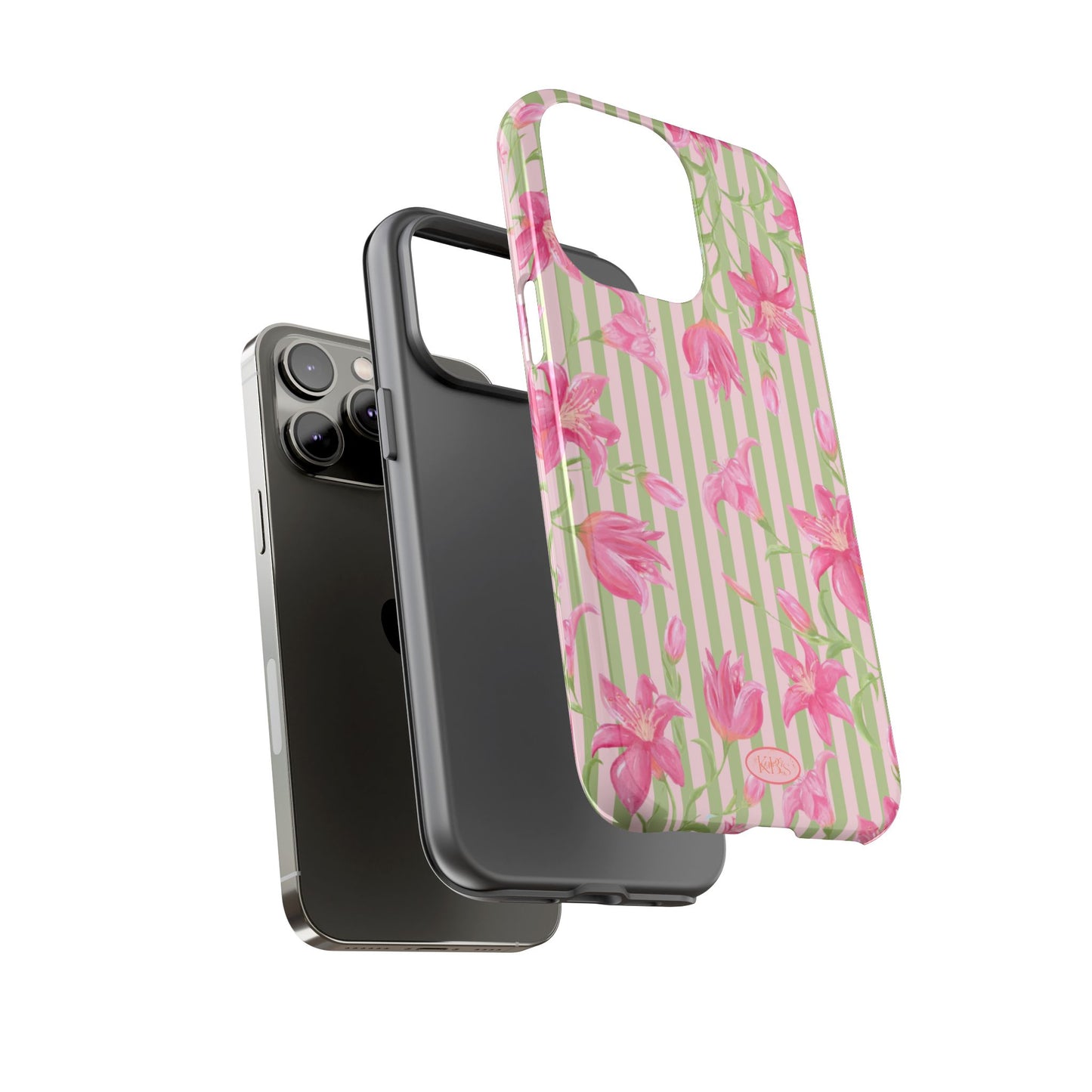 Floral Stripe Tough Phone Case — Pink Lily Pattern