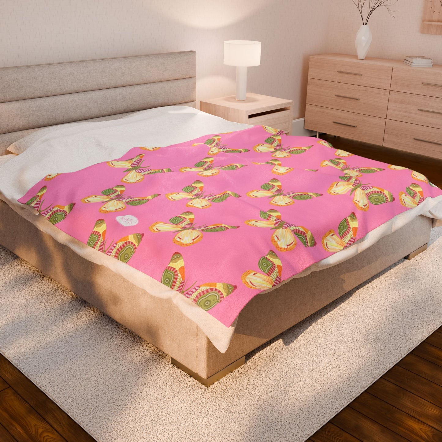 Flutter Pattern Velveteen Blanket - Pink