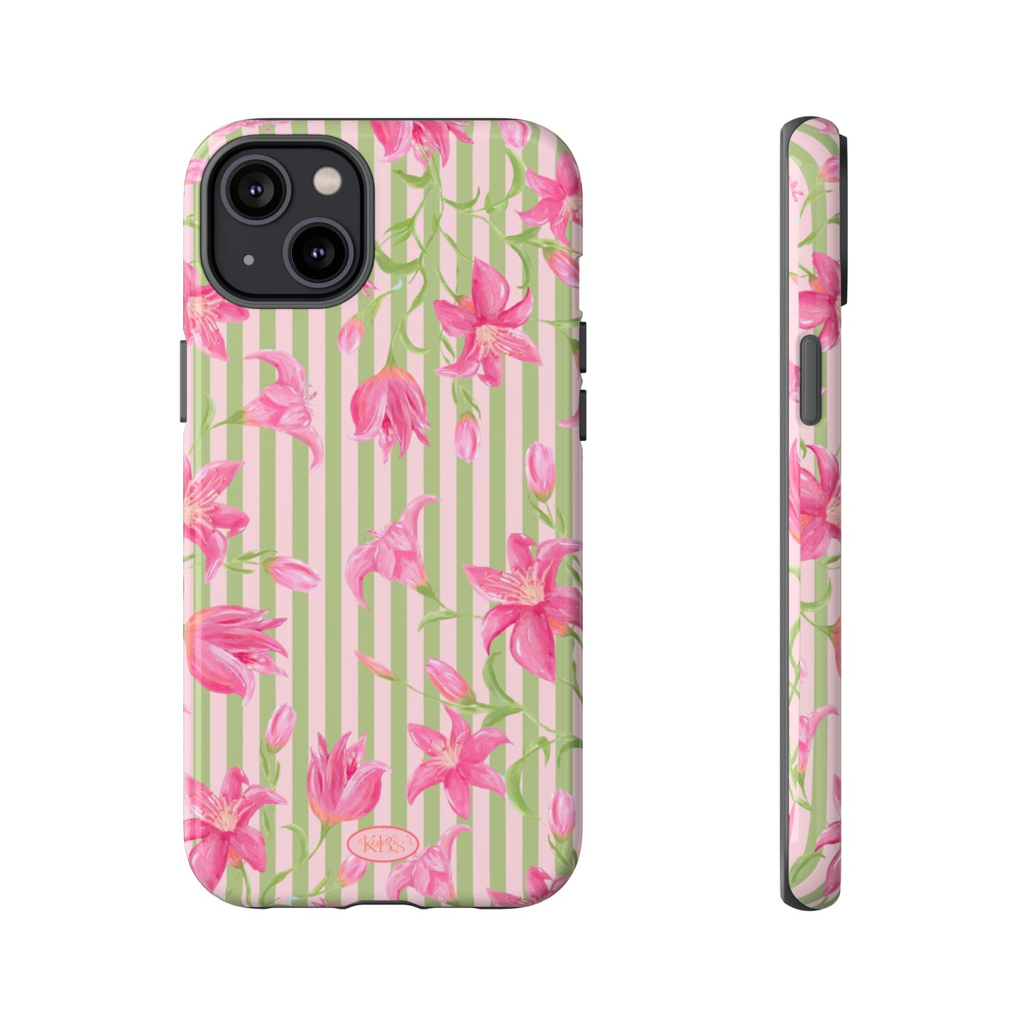 Floral Stripe Tough Phone Case — Pink Lily Pattern