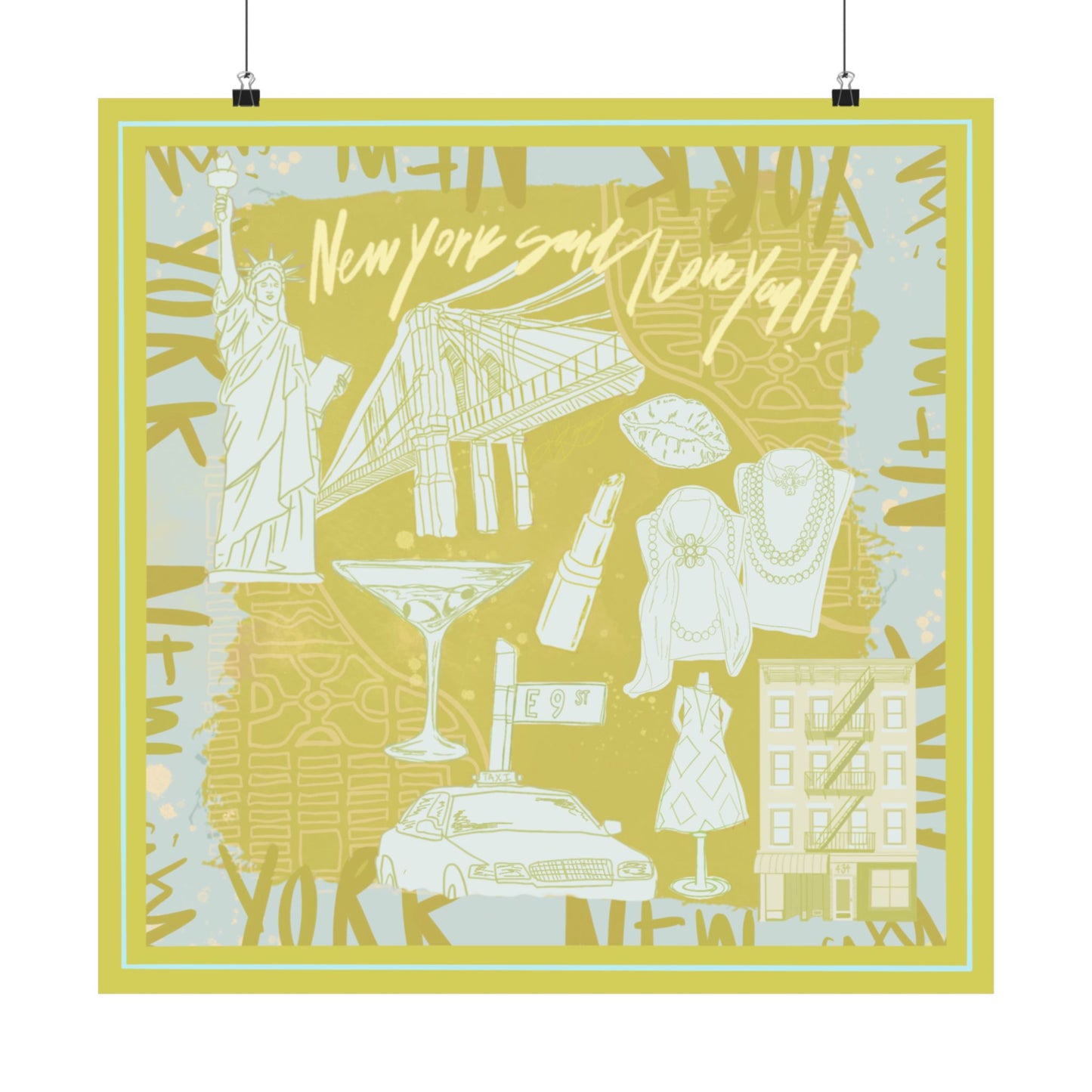 NY Said I Love You Scarf - Green Photo Print