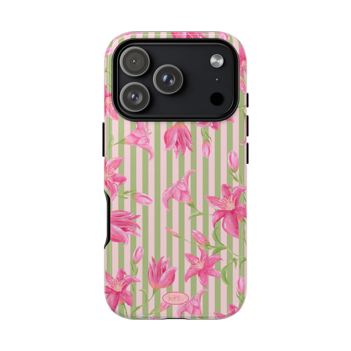 Floral Stripe Tough Phone Case — Pink Lily Pattern