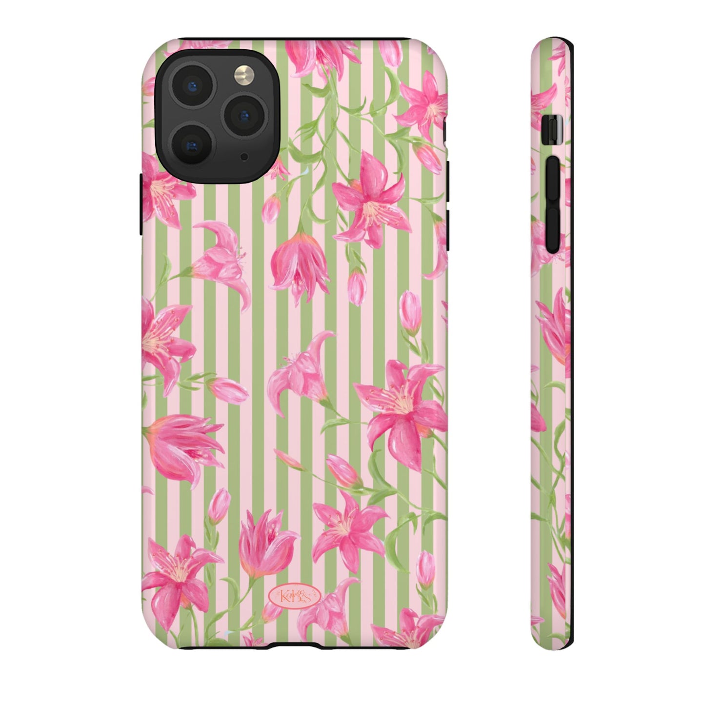 Floral Stripe Tough Phone Case — Pink Lily Pattern