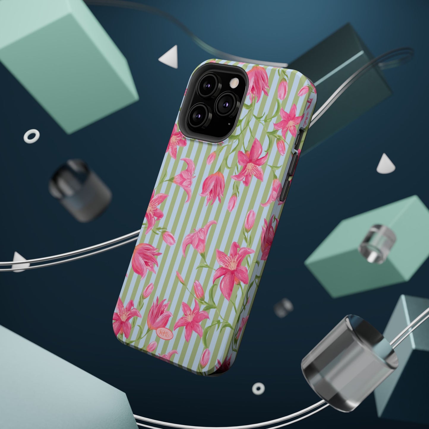 Azalea Stripe Mag Safe Case for iPhone - Blue & Green