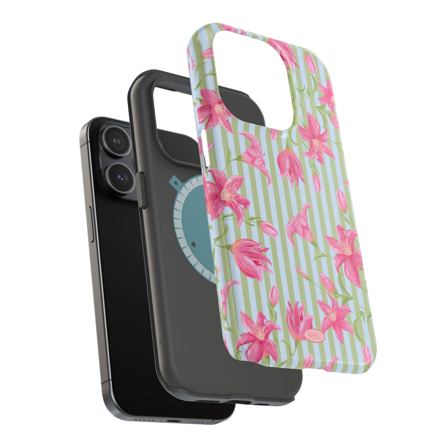 Azalea Stripe Mag Safe Case for iPhone - Blue & Green