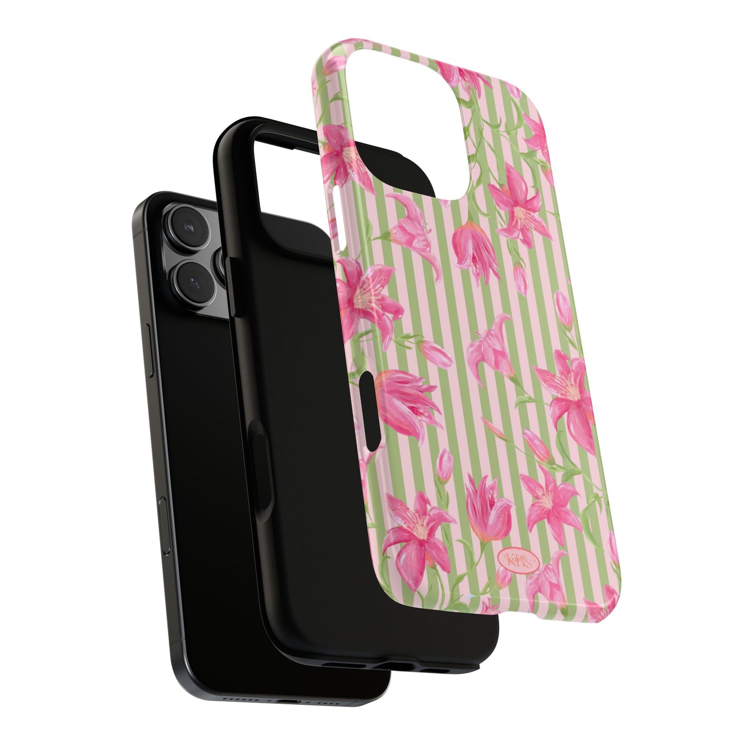 Floral Stripe Tough Phone Case — Pink Lily Pattern