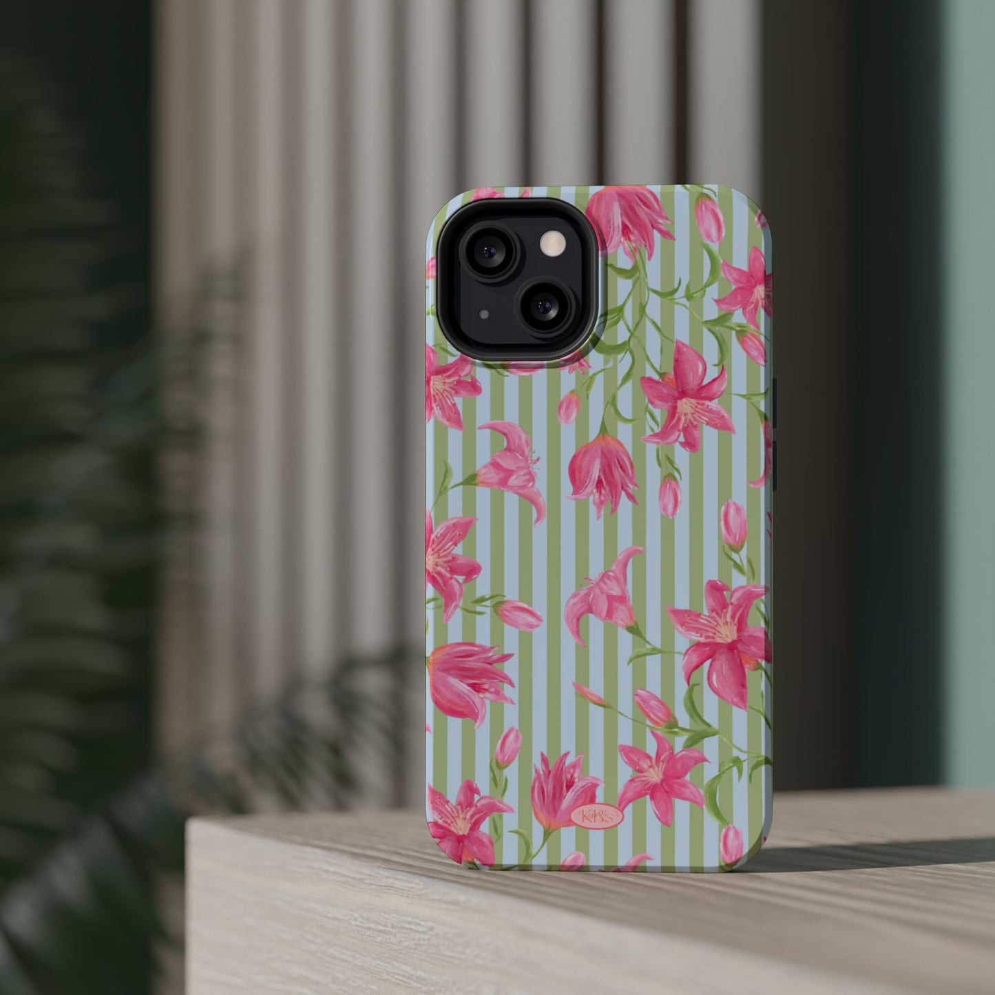 Azalea Stripe Mag Safe Case for iPhone - Blue & Green