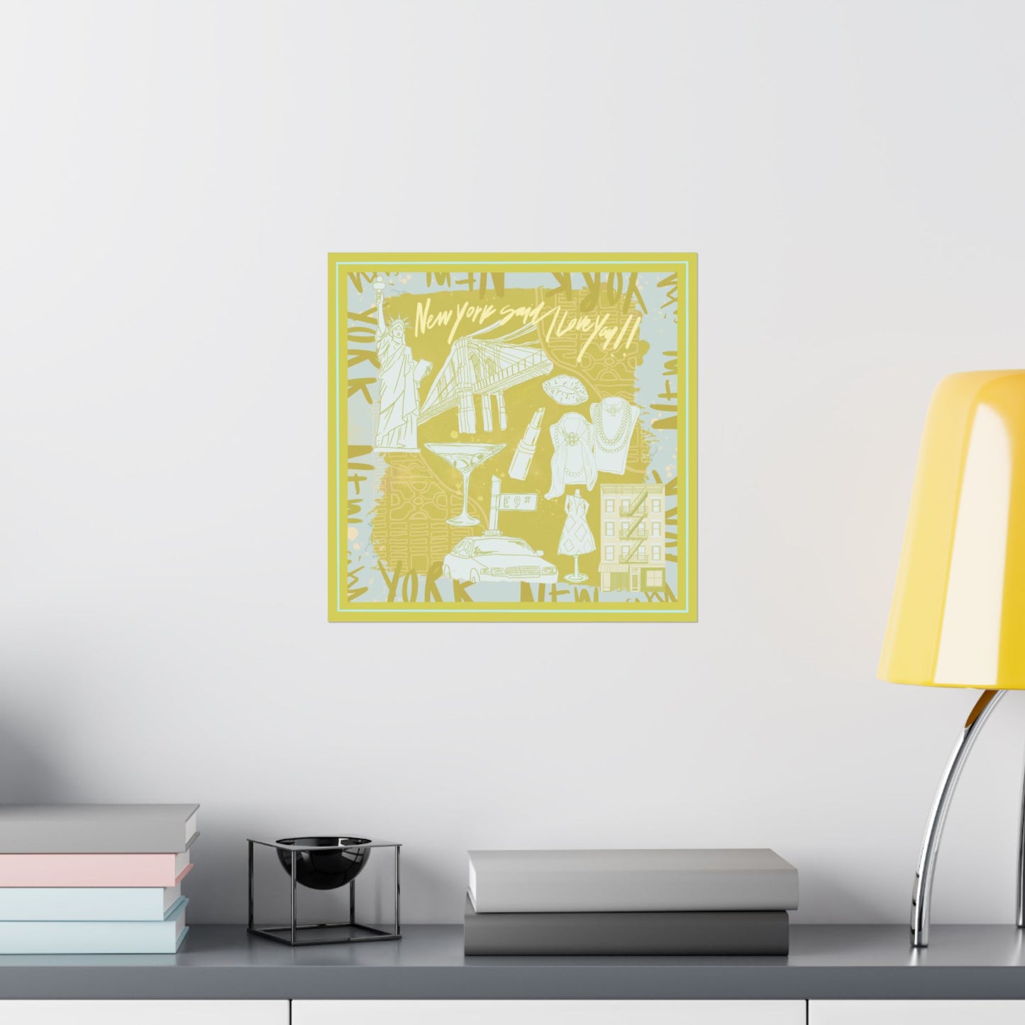 NY Said I Love You Scarf - Green Photo Print