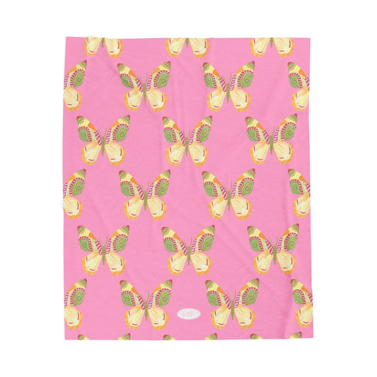 Flutter Pattern Velveteen Blanket - Pink