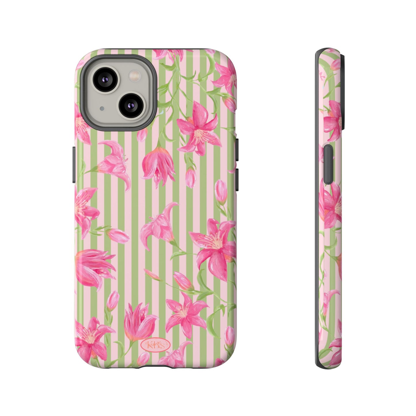 Floral Stripe Tough Phone Case — Pink Lily Pattern