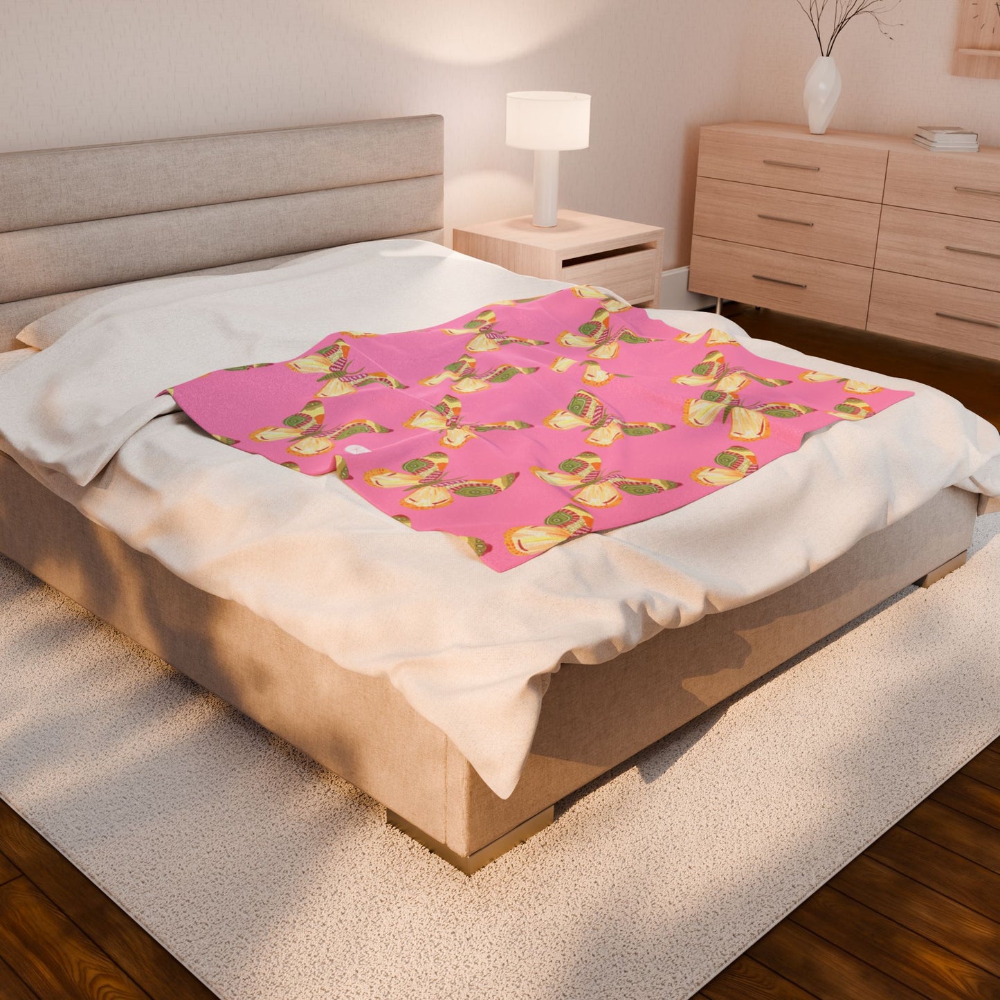 Flutter Pattern Velveteen Blanket - Pink